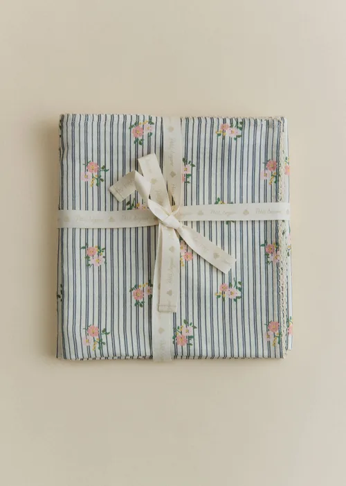 Set de 2 langes - Rayures Broderies Fleurs