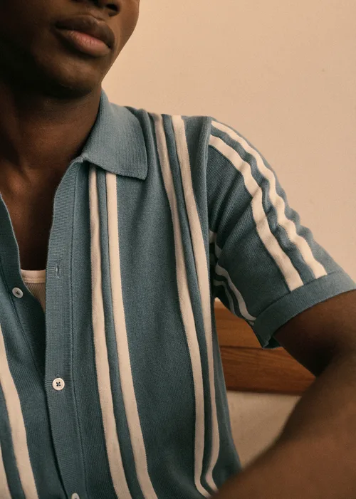 Chemise Maille Braden - Bleu Acier Rayures Écrues — image 3