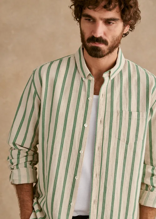 Chemise Charlie Coton Lin - Écru Rayures Vertes — image 5
