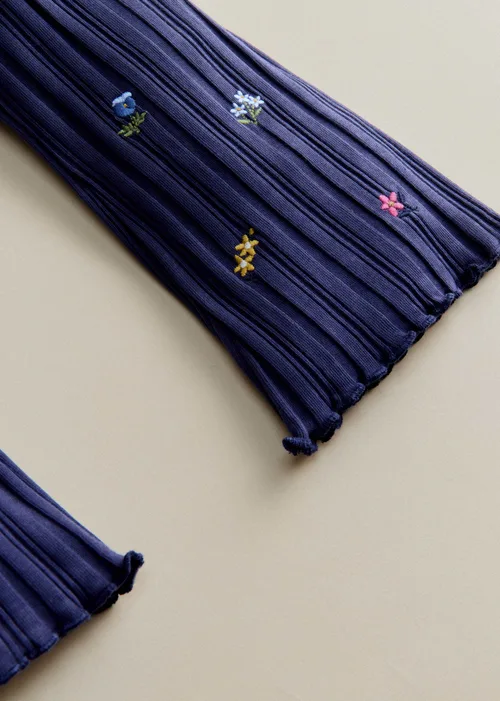Pantalon Julia - Marine / Broderie Fleurs Herbier — image 4