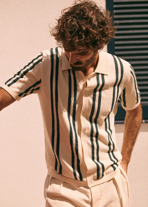 Chemise Maille Braden - Écru Rayures Vertes