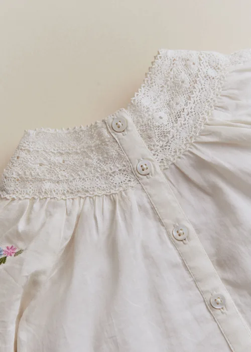 Blouse Dorrita - Broderie Placée Fleurs Multico Fond Crème — image 6