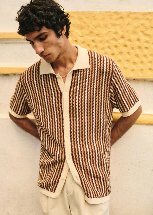 Chemise Maille Angelo - Ecru / Marron — image 3