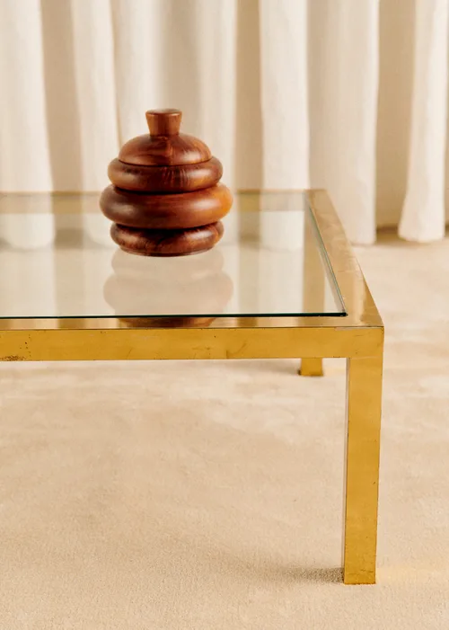 Table basse structure laiton et plateau en verre vintage - Laiton — image 3