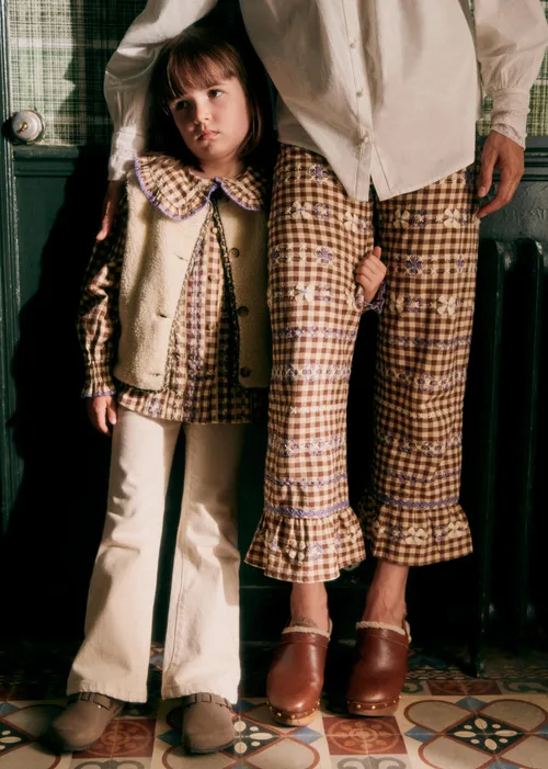 Pantalon Alexio - Vichy Marron Broderies Lila — image 6
