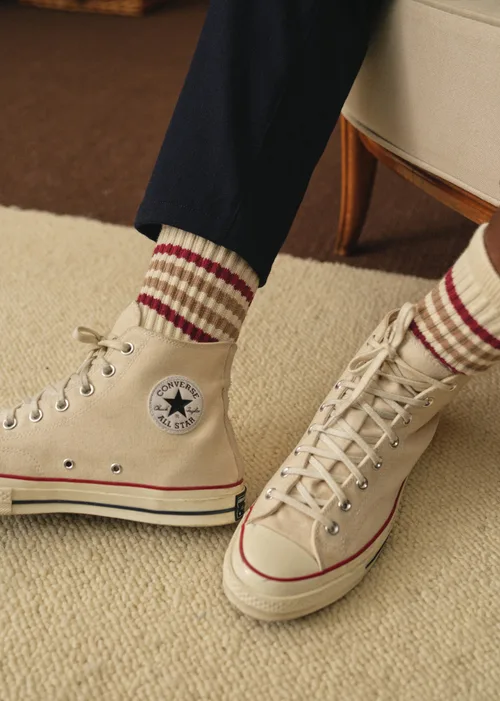 Chaussettes Zane - Écru Rayures Rouge / Beige — image 4