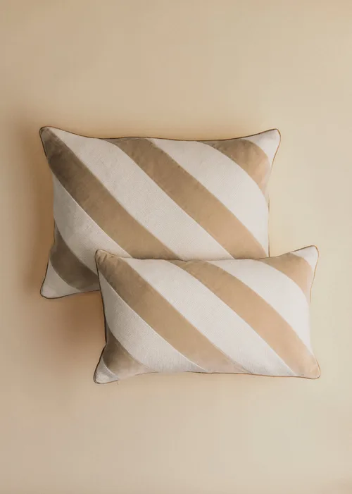 Coussin Toile Lin et Velours - Grand modèle - Beige — image 6