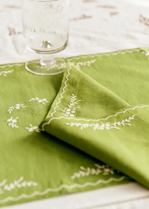 Sets de table - Brodés Primavera - Vert Olive et Ecru — image 3