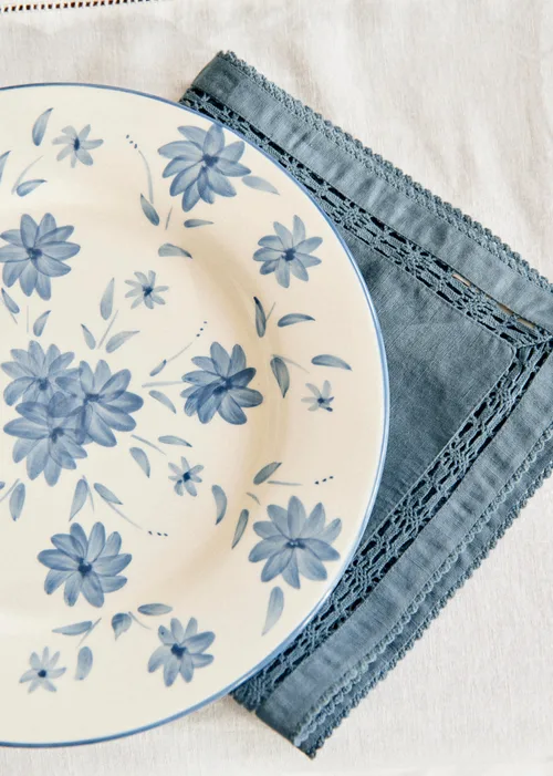 Set de 4 assiettes plates - Fleurs de Jardin - Bleu Vintage — image 4
