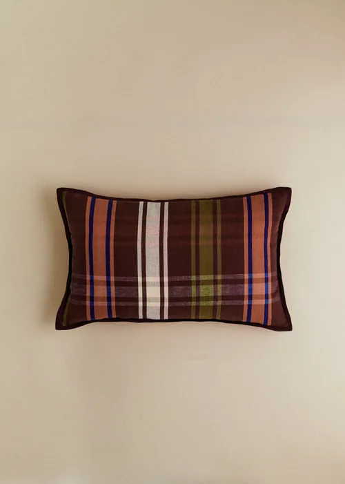 Coussin Tissé - Petit modèle - Carreaux Chocolat et Blush — image 3