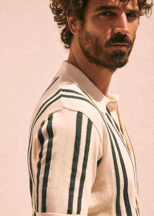Chemise Maille Braden - Écru Rayures Vertes — image 4