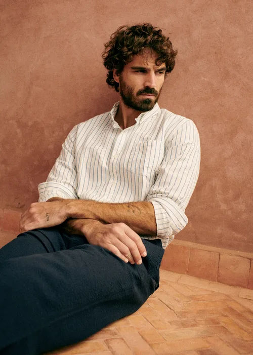 Chemise Charlie Coton Lin - Blanc Rayures Bleues — image 2