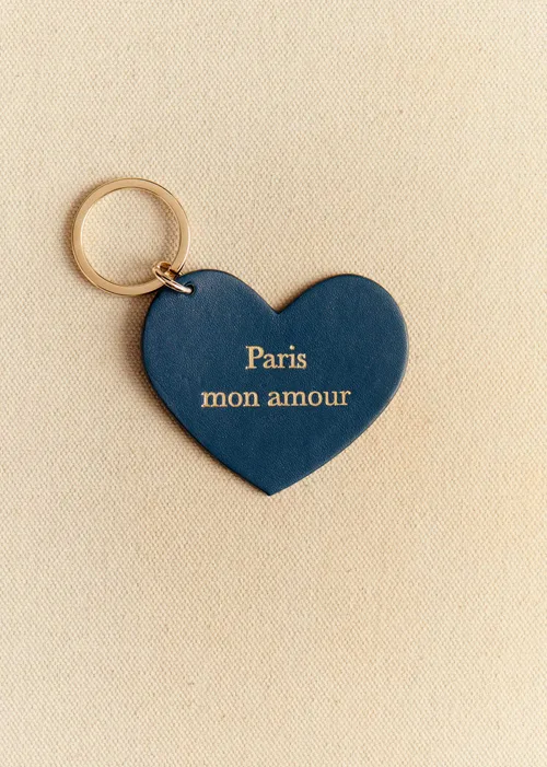 Porte-clé Coeur - Bleu marine "Paris mon amour"