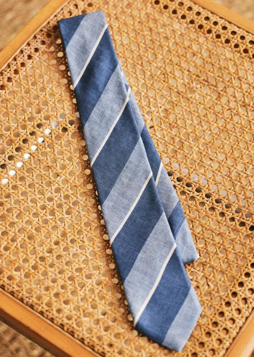 Cravate Fletcher - Rayures Bleu Écru Bleu clair — image 4