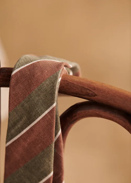 Cravate Fletcher - Rayures Kaki Marron Blanc — image 5