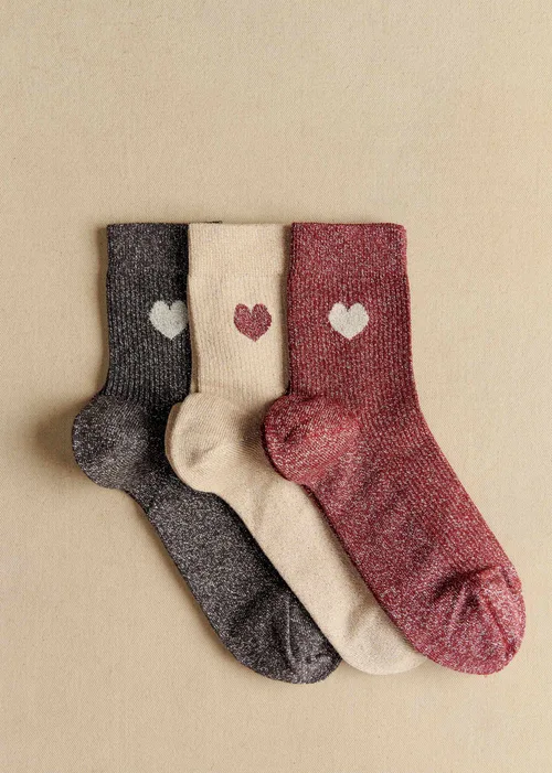 Coffret de 3 chaussettes lurex coeur - Bordeaux Argent Gris