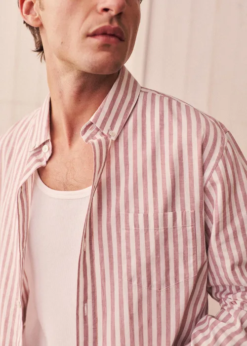 Chemise Charlie Coton Lin - Rayures Rose Ancien / Blanc — image 7