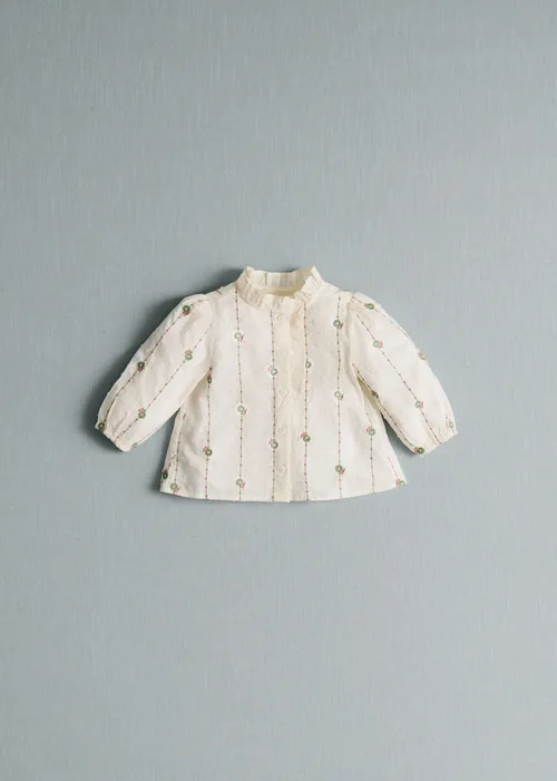Chemise Chlo - Broderie Sauge / Camel Fond Ecru