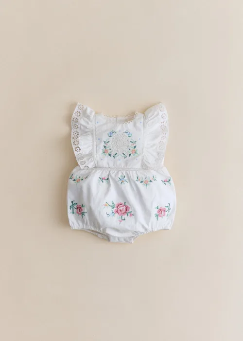 Barboteuse Cassie - Sézane x SEA NY - Broderie Contrastée Mini Multico Fond Écru