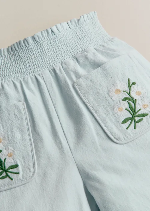 Pantalon Solane - Broderie Contrastée Marguerite Fond Bleu Ciel — image 3