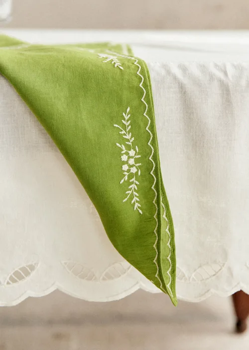 Set de 2 serviettes - Brodées Primavera - Vert Olive et Ecru — image 5