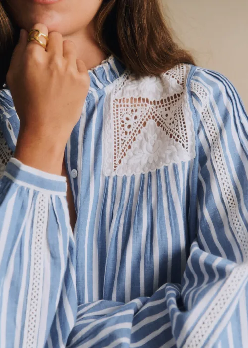 Blouse Kajasa - Rayures Bleu Brodé — image 3