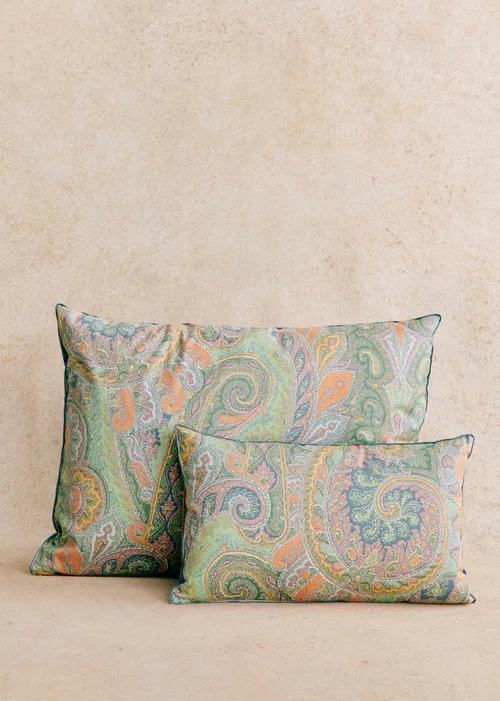 Coussin vintage velours bleu - Très grand modèle - Imprimé cachemire — image 3