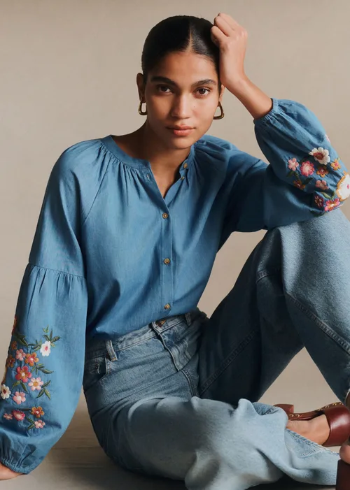 Chemise Nerissa - Broderie Placée Multico Fond Chambray