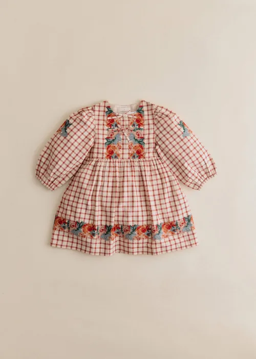 Robe Dakila - Sézane x SEA NY - Broderie Placée Terre Fond À Carreaux