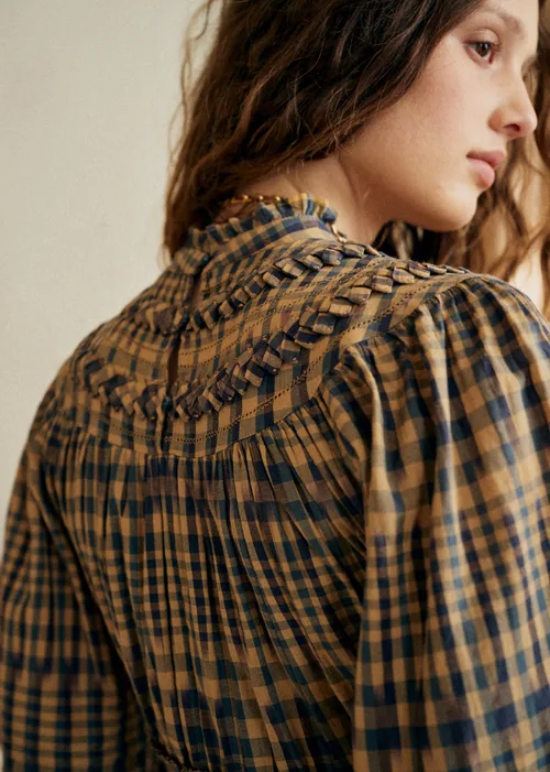 Robe Teora - Carreaux Ocre Bleu — image 3