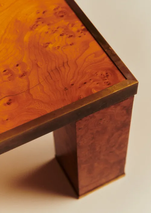 Table basse vintage en loupe d'orme finition laiton - Loupe d'orme — image 6