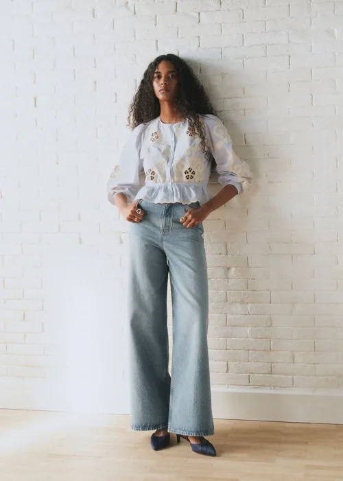 Chemise Avila - Sézane x Sea NY - Broderie Placée Écru Fond Bleu Ciel — image 4
