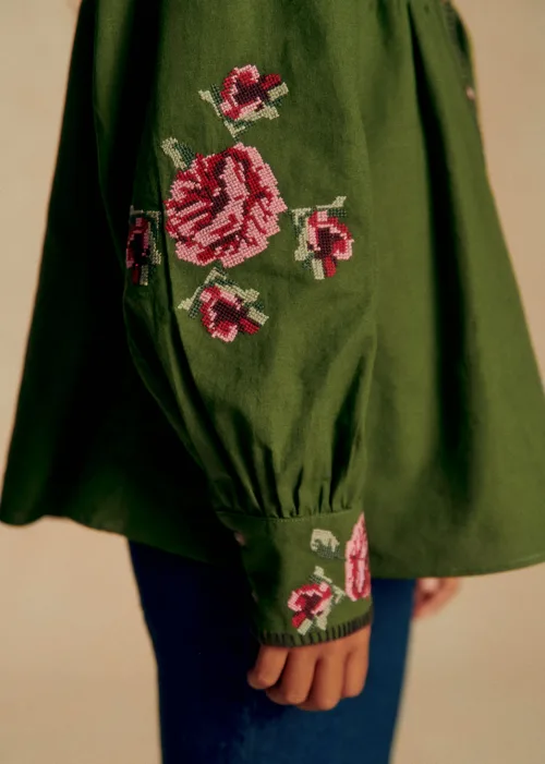 Chemise Orla - Petit Sézane x Baziszt - Vert Bambou / Fleurs Multico — image 3