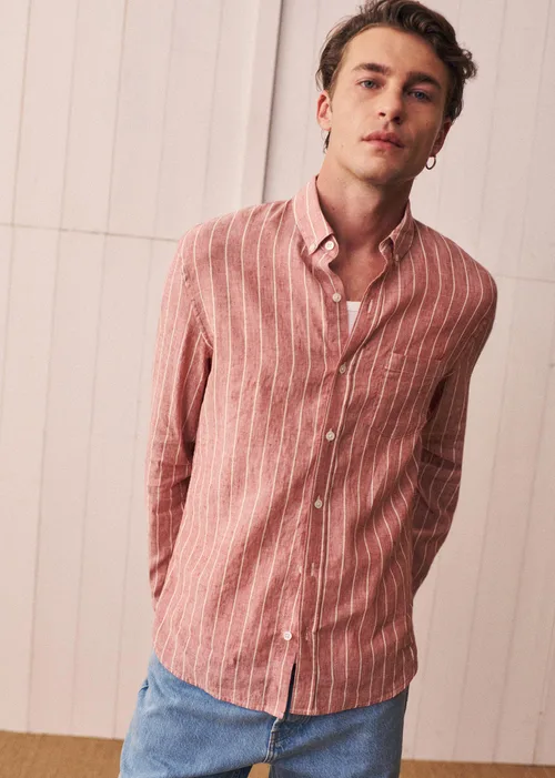 Chemise Charlie Coton Lin - Bordeaux Rayures Blanches — image 4