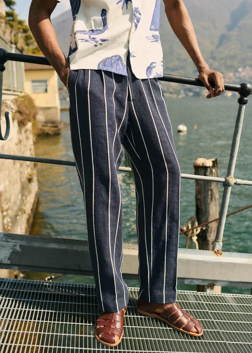 Pantalon Dusk Élastiqué - Marine Rayures Blanches