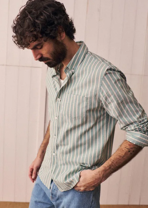 Chemise Charlie - Vert Rayures Beige / Blanc — image 4