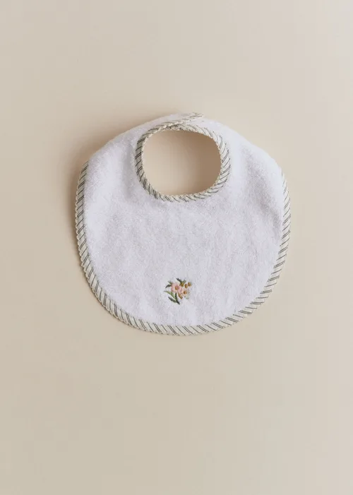 Bavoir Naissance - Rayures Broderie Fleurs