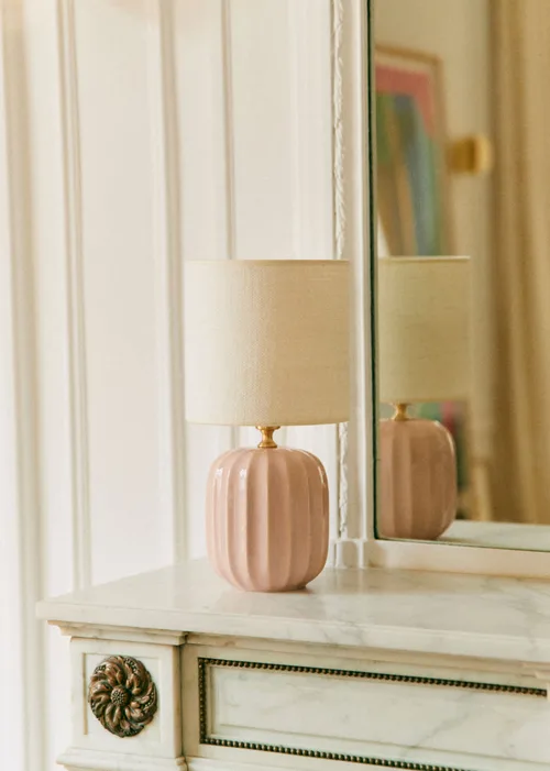 Lampe Traviata petit modèle - Rose - Abat-jour Dolce - Jute Écru — image 4