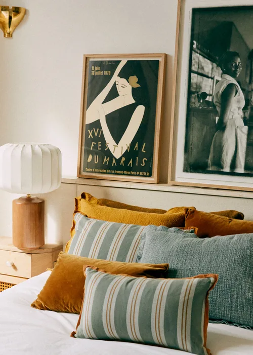 Coussin Tissé Rayures - Grand modèle - Bleu et Café