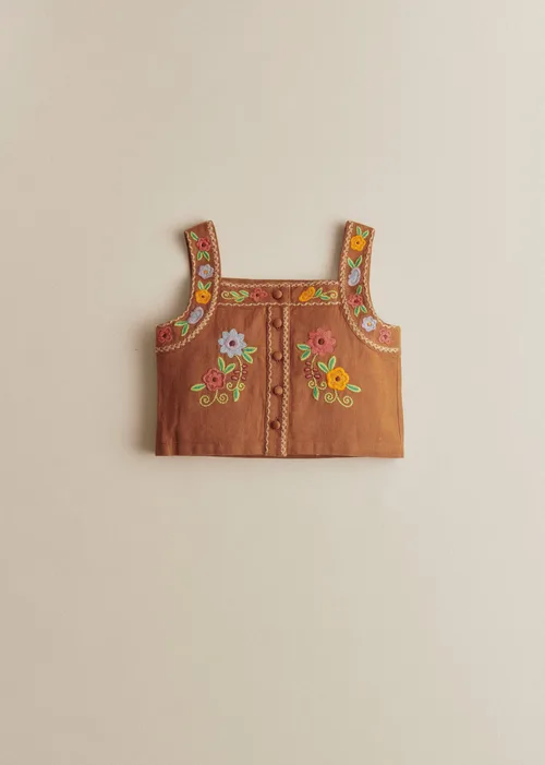 Top Paloma - Broderie Contrastée Fond Marron — image 3