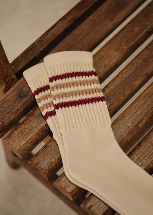 Chaussettes Zane - Écru Rayures Rouge / Beige — image 3
