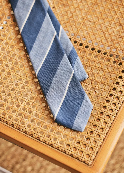 Cravate Fletcher - Rayures Bleu Écru Bleu clair — image 3