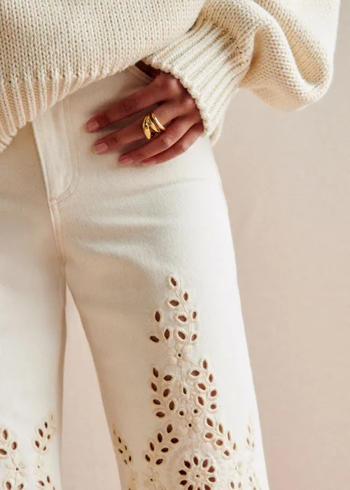 Pantalon Le Wide Leg - Broderies Lierre Fond Écru — image 3