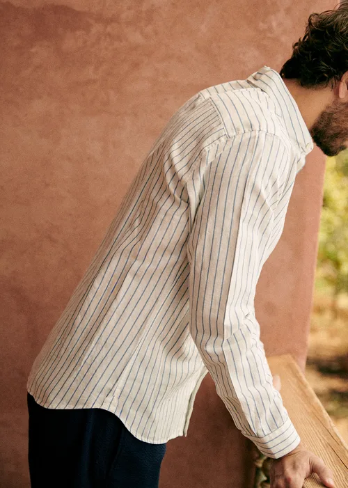 Chemise Charlie Coton Lin - Blanc Rayures Bleues — image 7