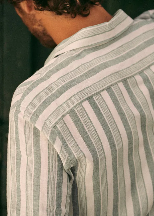 Chemise Charlie Coton Lin - Écru Multirayures Vertes — image 2