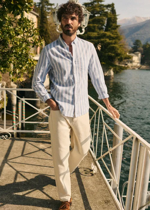 Chemise Charlie Coton Lin - Larges Rayures Bleu / Blanc — image 6