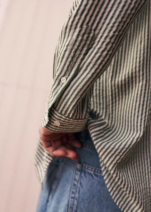 Chemise Charlie Seersucker - Blanc Rayures Vertes — image 4
