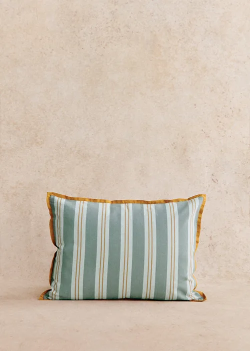 Coussin Tissé Rayures - Grand modèle - Bleu et Café — image 4