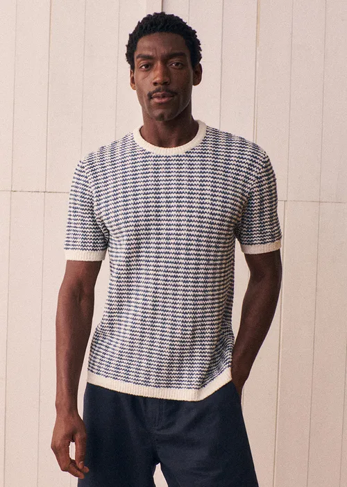 T-Shirt Maille Lucky - Écru Rayures Bleu acier