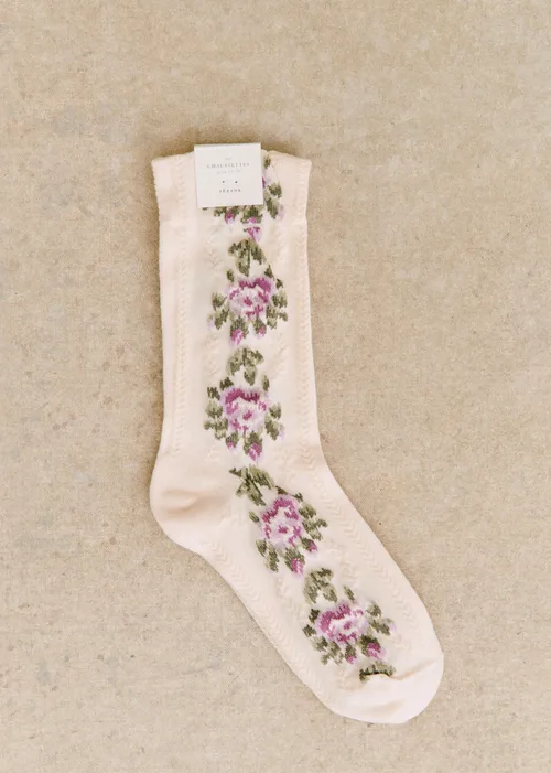 Chaussettes Diana - Fleurs Vintage Ecru